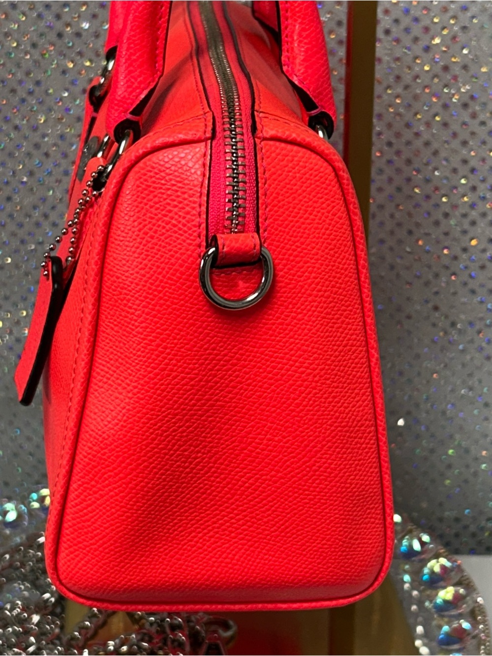 Coach Bright Red Pebble Leather Satchel with Charm Approx. 10 x 7.5” x 3.5 - Picture 4 of 16